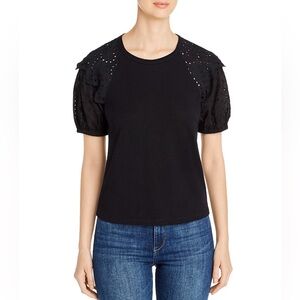 NWT Design History Black Puff Sleeve Eyelet Top - Size Small 🖤
